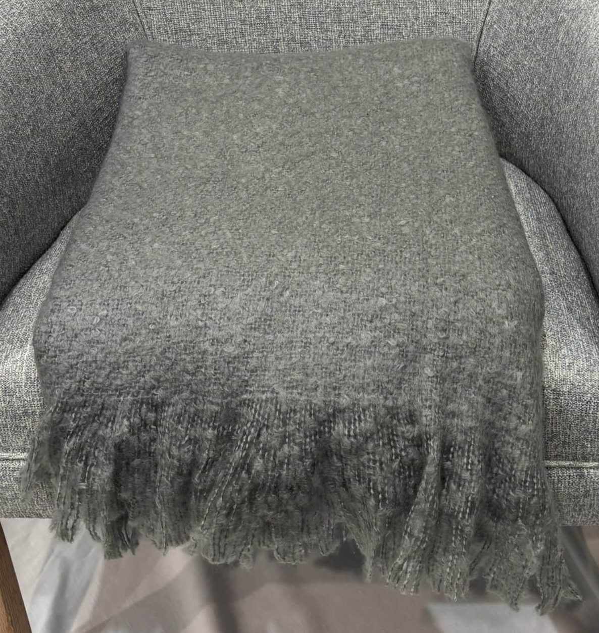 Grey Textured Fringe Throw