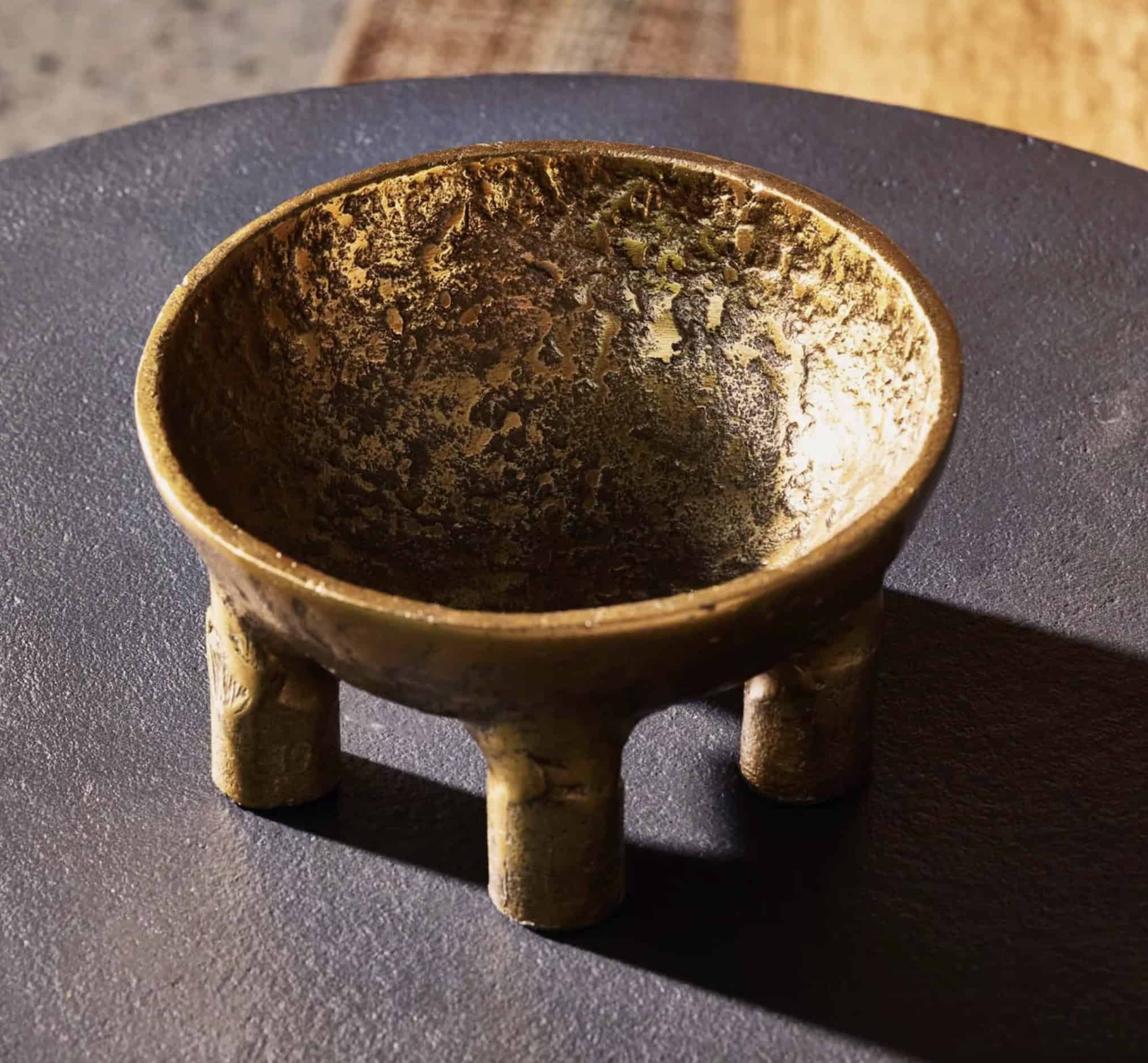 Antique Brass Footed Bowl Small - Image 3